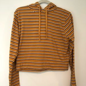 Orange Black and White Stripe Crop Hoodie